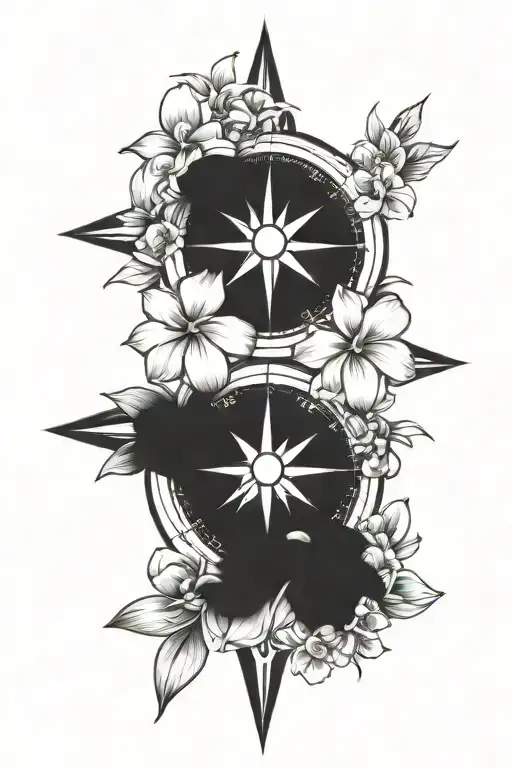 Compass And Hawaiian Flowers