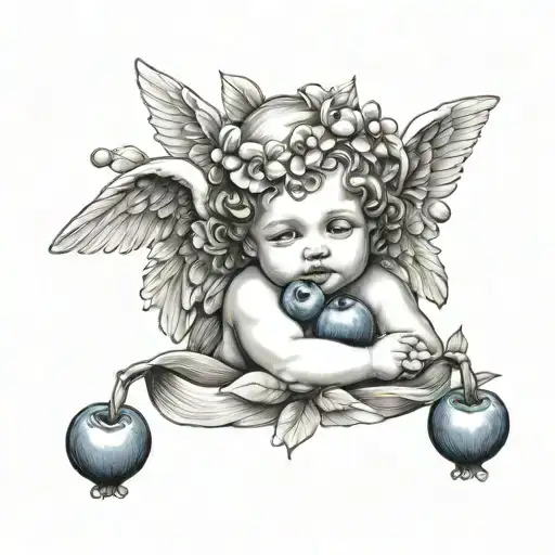 Cherub Angel And Seven Blueberries