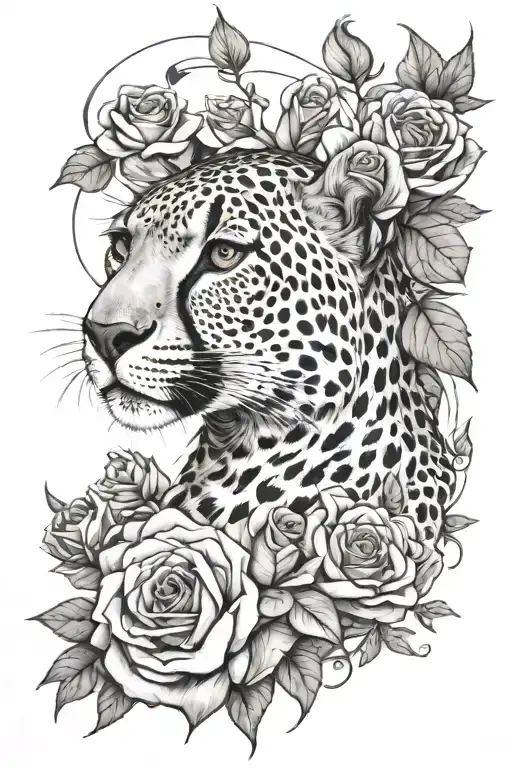 Cheetah And Flowers And Rose Nature Intertwined Together