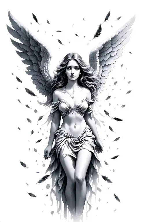 Women Angel With Feathers Falling
