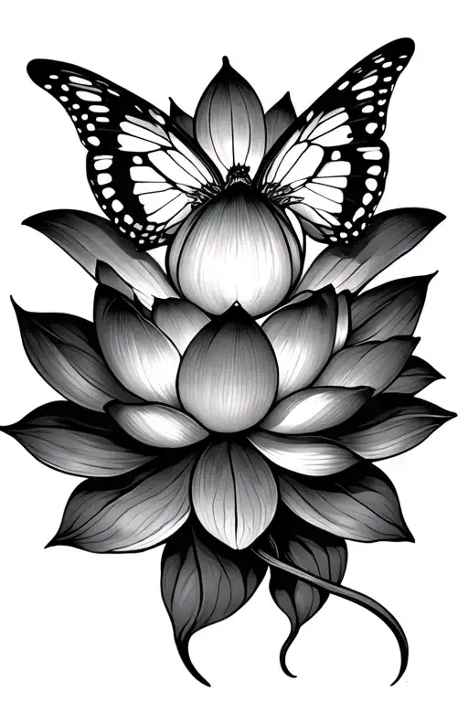 Lotus Flower And Butterfly Emerging