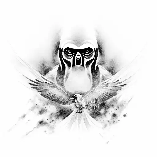 A Hauntingly Beautiful Design Of A Crow Merging With Swirling Shadows