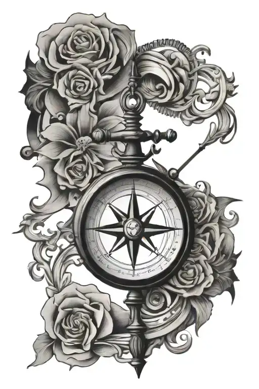 Cross Outline With Compass Surrounded