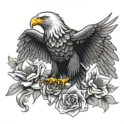Eagle With Peaneoy Flower Surrounded