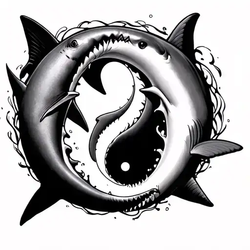 Tattoo Of A Hammerhead Shark And Nurse Shark Circling Each Other Like Yin And Yang