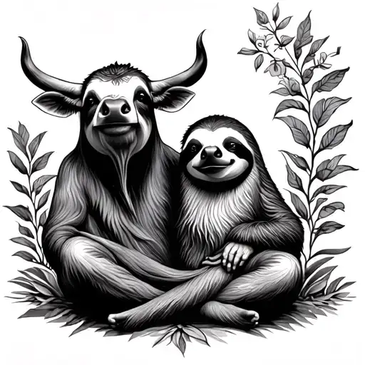 Ghost Cow And Hippie Sloth Meditating