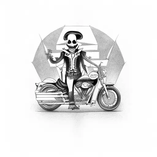 Cruiser Motorcycle With Grim Reaper But Grim Reaper Carrying Guitar Case