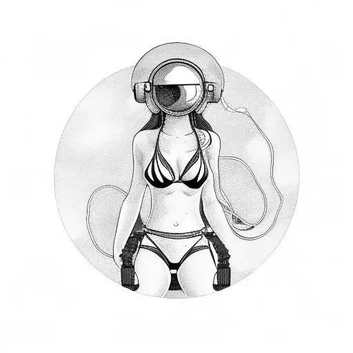 Sexy Woman Wearing A Bikini And An Astronaut Helmet