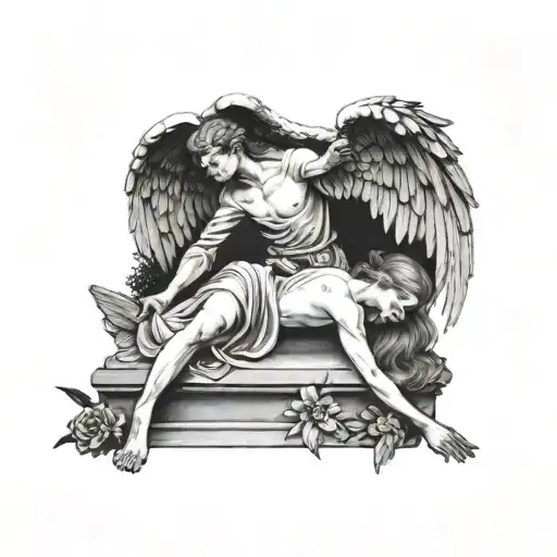 Guardian Angel Man Near A Girl Lying On The Grave