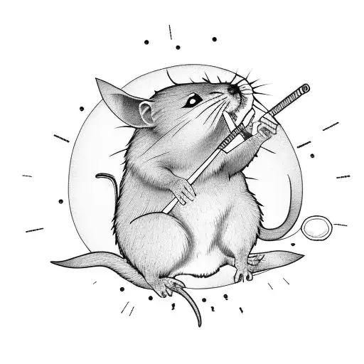 Ninja Rat With Sun Setting Behind