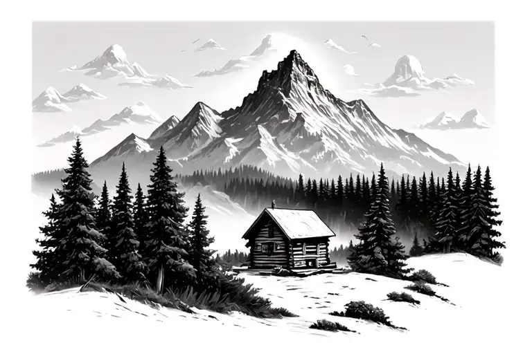 Forest With A Mountain And Cabin