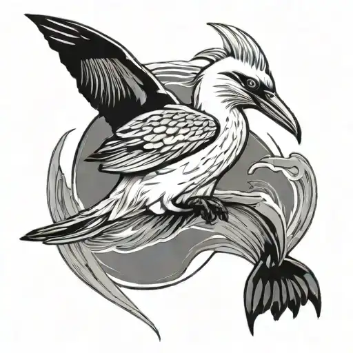 Gannet Bird With Dolphin Fish