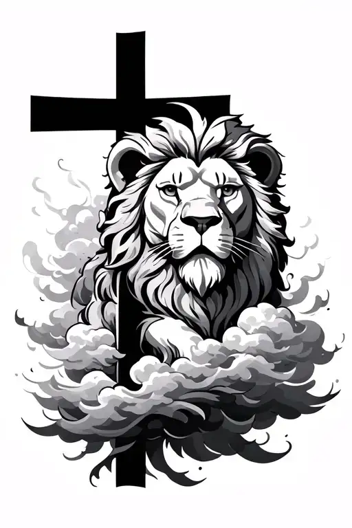 Cross And Clouds With A Lion Head