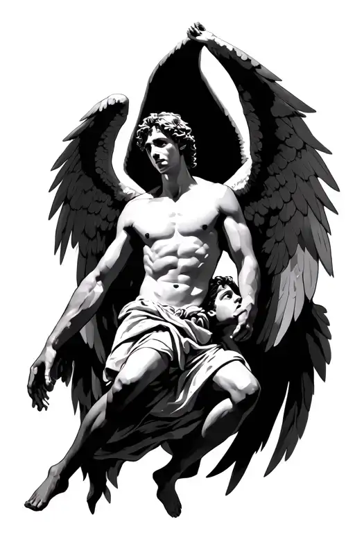 Male Angel Hovering Over Boy