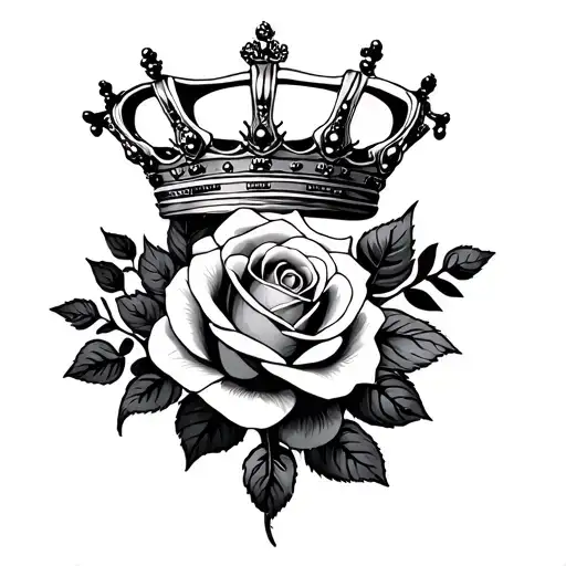 Black And White Crown And Roses For Upper Arm Sleeve