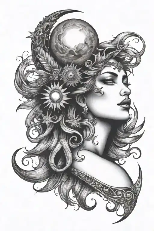 Sun And Moon Goddess Surrounded