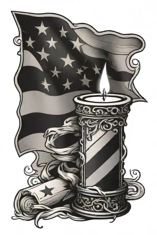 Burning Candle With American Flag Background Black