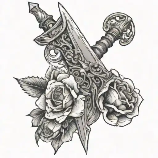 Tarrot Card 3 Of Sword With Flowers