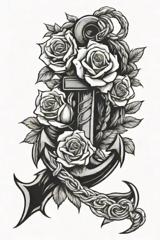 Anchor And Roses Intertwined