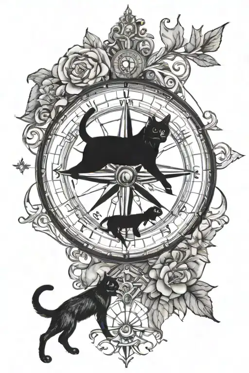 Compass With Small Black Cat