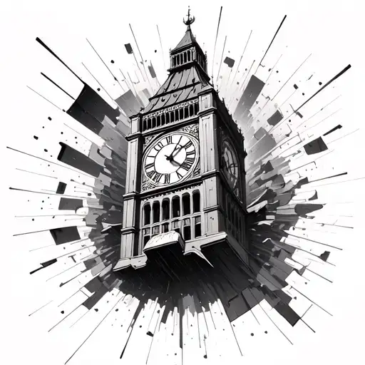 Grand City Clock Tower Breaking Apart Floating In The Matrix