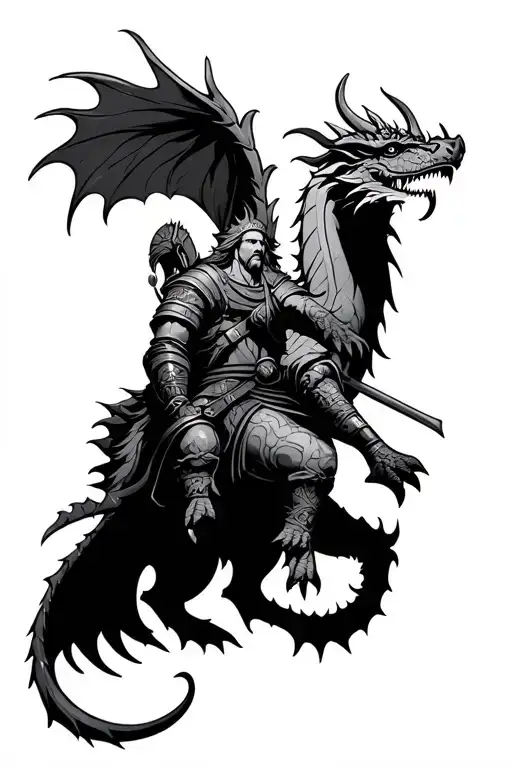 Viking Warrior Riding A Dragon
