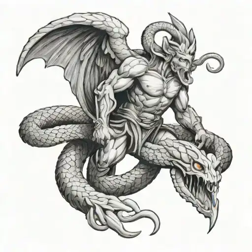 Arch Angel Fighting A Coiled Snake