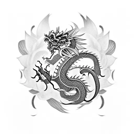 Chinese Dragon With Lotus Flower