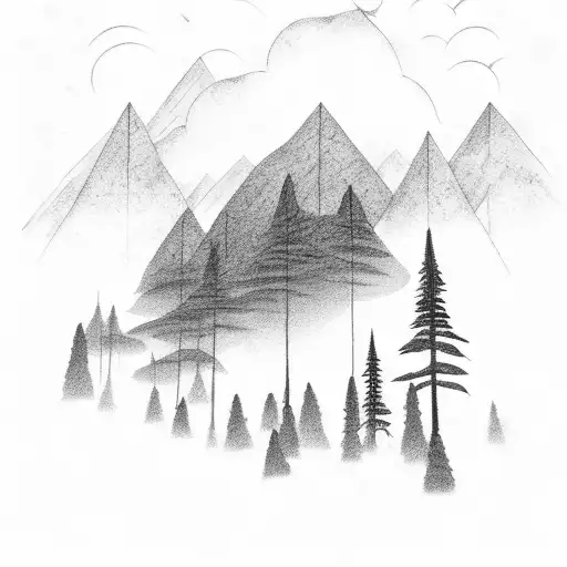 Forest In The Foreground With Mountains In The Background And Rain Clouds Overhead