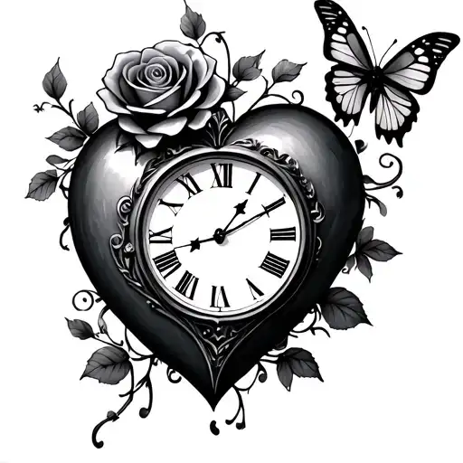 Heart Clock Rose Butterflies And Vines