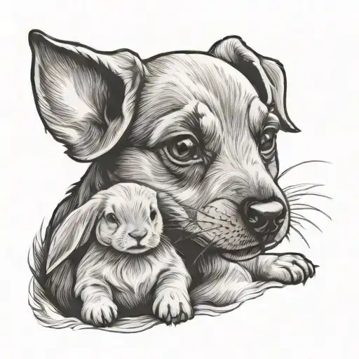 Cute Dog Holding A Gentle Little Rabbit