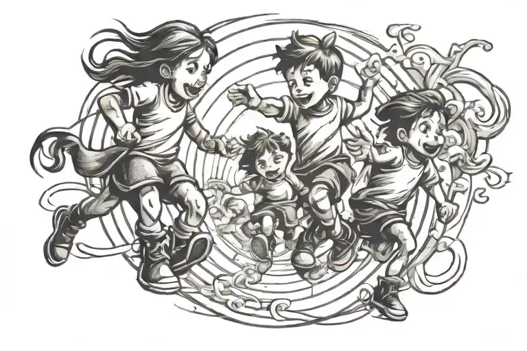 Kids Running Around In Circles On Their Hind Hooves With Different Moods Old School Sketch