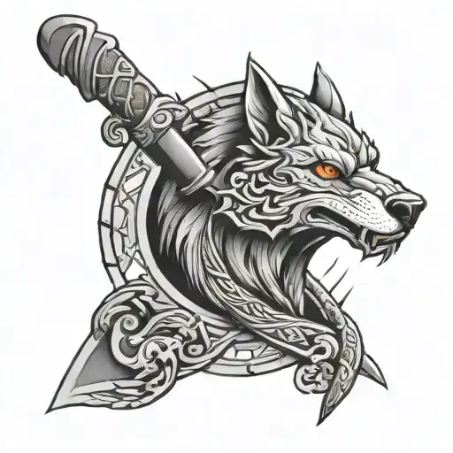 Sparta Snake Wolf Sword Axe Tattoo Design