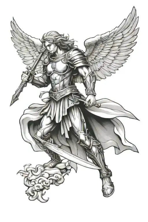 Archangel Michael Holding Sword With Wings Spread Out