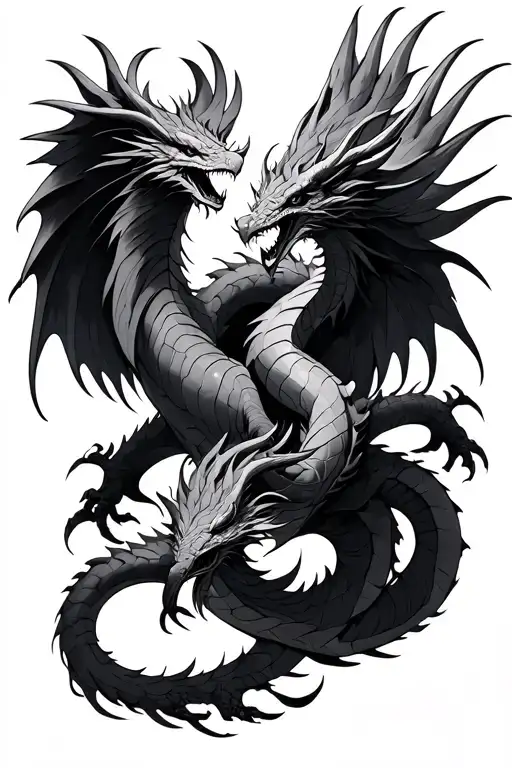 Two Dragons Intertwined And A Phoenix Rising