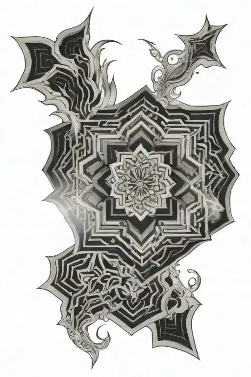 Fire Mandala With Hexagon Geometric Design Around It