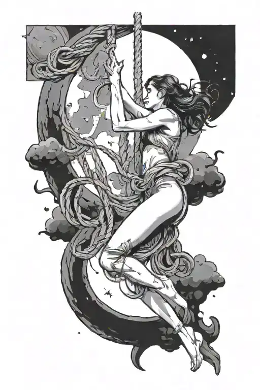 Woman Hanging Upside Down From Moon By Ropes To Form Safitarius