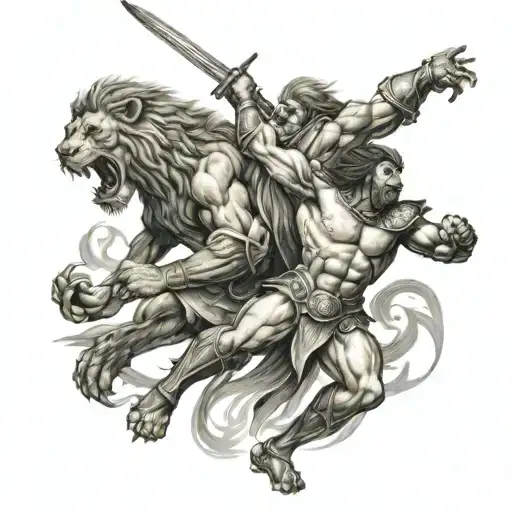 Warrior Fighting With Lion