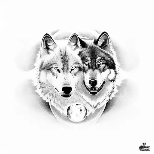 Yin And Yang Made Of Black Wolf And White Wolf