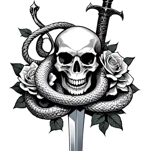 Snake Ropes Skull Roses Sword
