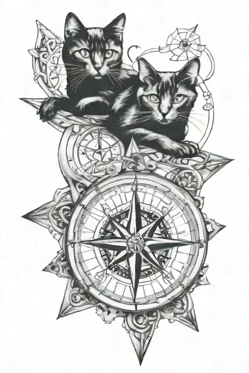 Pleiades Compass Intertwined Small Black Cat