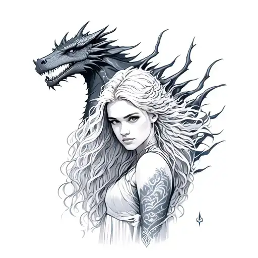 Daenerys Targaryen With Dragon Behind Her Back Arm