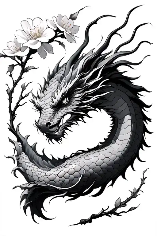 Dragon Katana Cherry Blossom Surrounded