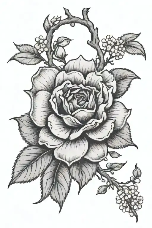 Realistic Tudor Rose And Plum Blossom