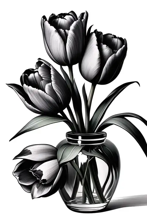 Vase With Some Tulips Black And Grey
