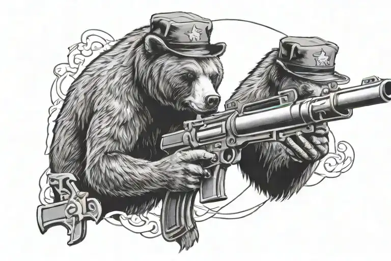 Grizzly Bear Holding Mini Gun With Tri Corner Hat