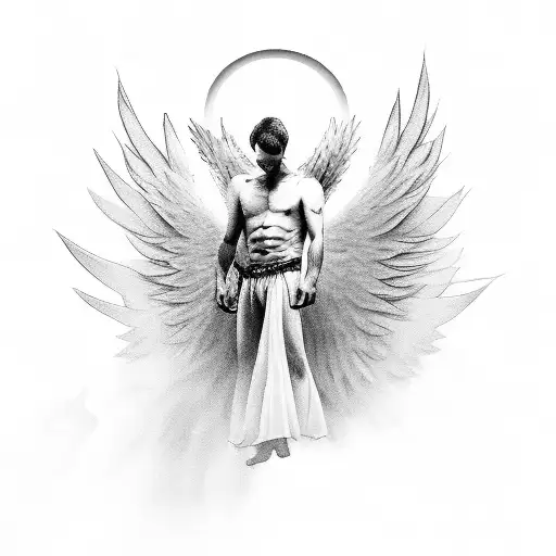 Angel Man Flying Without Clothes Looking Down In A Realistic Sky Behind Flowers Above Your Head