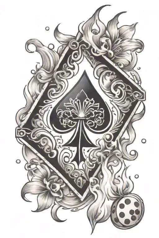 Ace Of Spade Card On Fire With Dice
