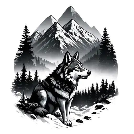 Mountain And Forest With A Wolf Surrounded
