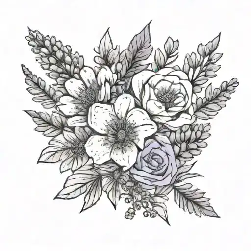 Minimal Lavender Flower Bouquet Line Tattoo No Shadow